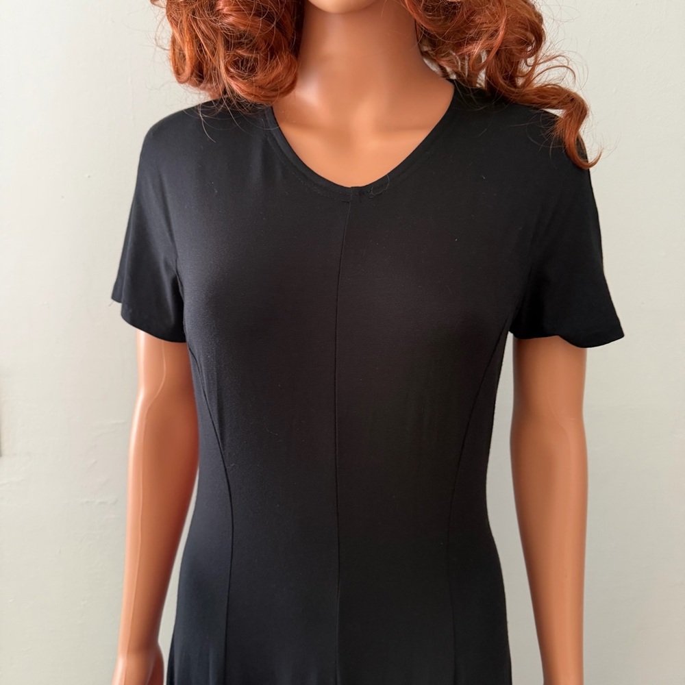 Vintage Laura Ashley Classic Black Short Sleeve Dress Fitted Whimsigoth Goth - Picture 9 of 12